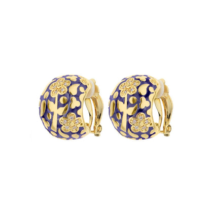 Flowers by Orly Dome Earrings pair in purple enamel with gold floral filigree crystals on Tampa Home & Garden Store