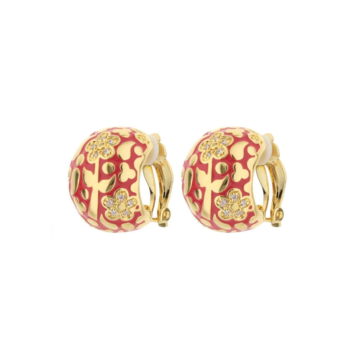 Flowers by Orly Dome Earrings pair, red enamel with gold-tone floral motif, Lauren G Adams on Tampa Home & Garden Store