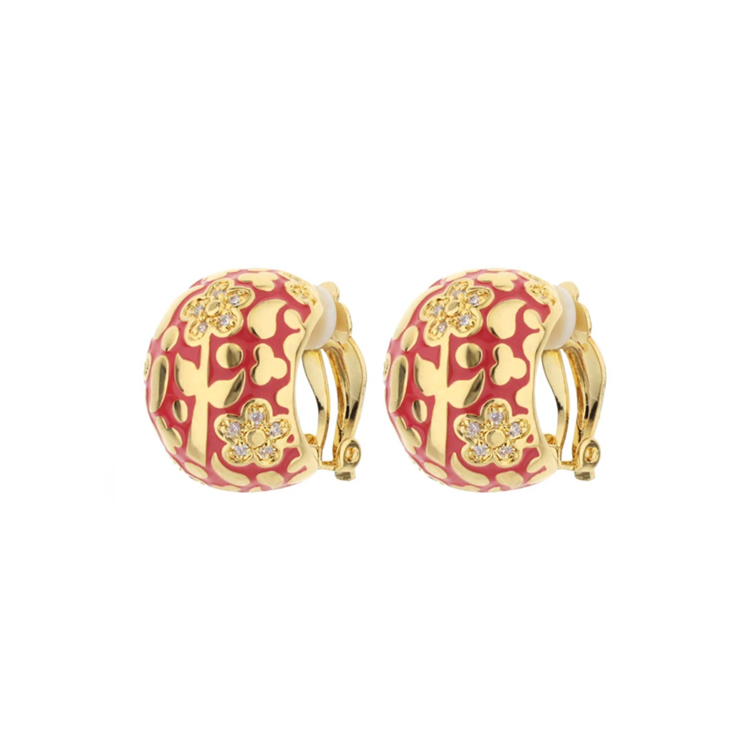 Flowers by Orly Dome Earrings pair, red enamel with gold-tone floral motif, Lauren G Adams on Tampa Home & Garden Store