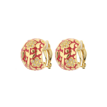 Flowers by Orly Dome Earrings pair, red enamel with gold-tone floral motif, Lauren G Adams on Tampa Home & Garden Store