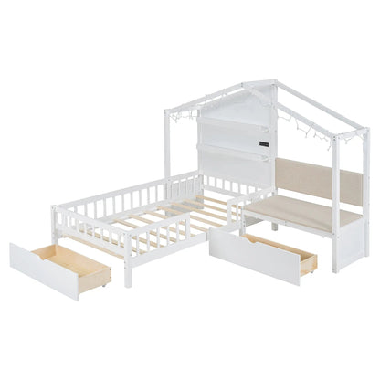 White storage bed frame with shelves and two drawers, slatted bed bases on Tampa Home & Garden Store