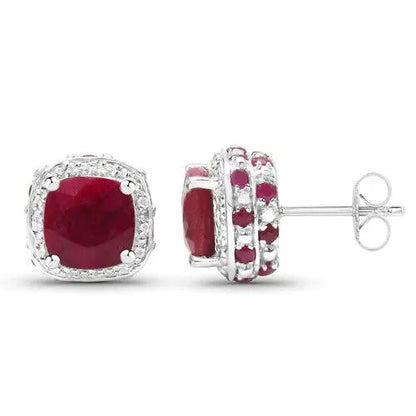 Pair of stud earrings: 6.12ct dyed ruby with white topaz halo, .925 sterling silver, by Bids.com on Tampa Home & Garden Store