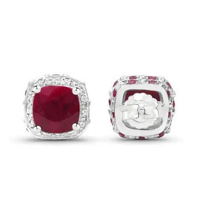 Earrings pair 6.12ct dyed ruby and white topaz halo in .925 sterling silver on Tampa Home & Garden Store