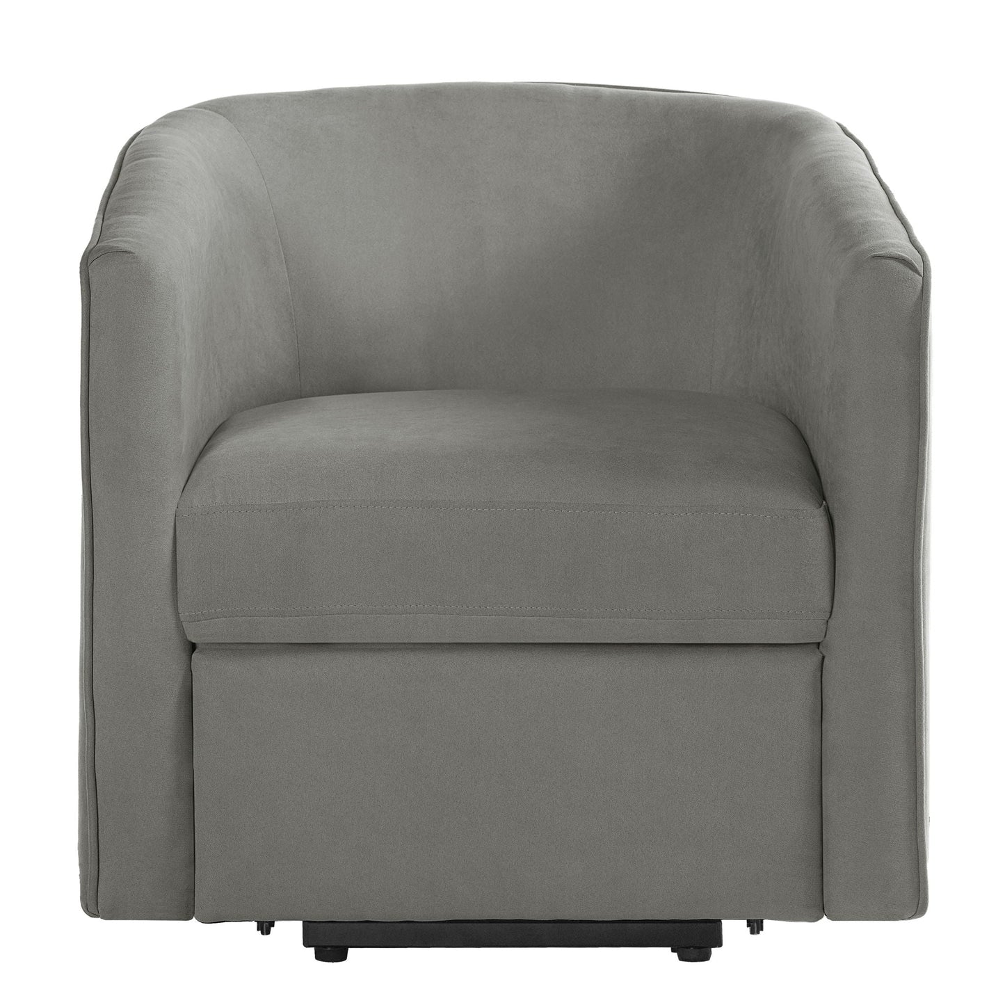 Power lift recliner barrel shape chair in gray fabric upholstery with cushioned arms on Tampa Home & Garden Store