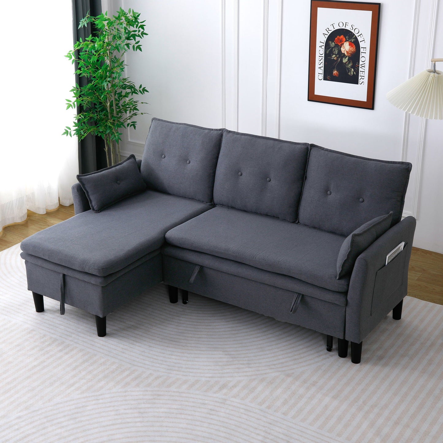 L-shaped reversible chaise sectional sofa with storage in gray fabric ottomans HouseOfZazla on Tampa Home & Garden Store