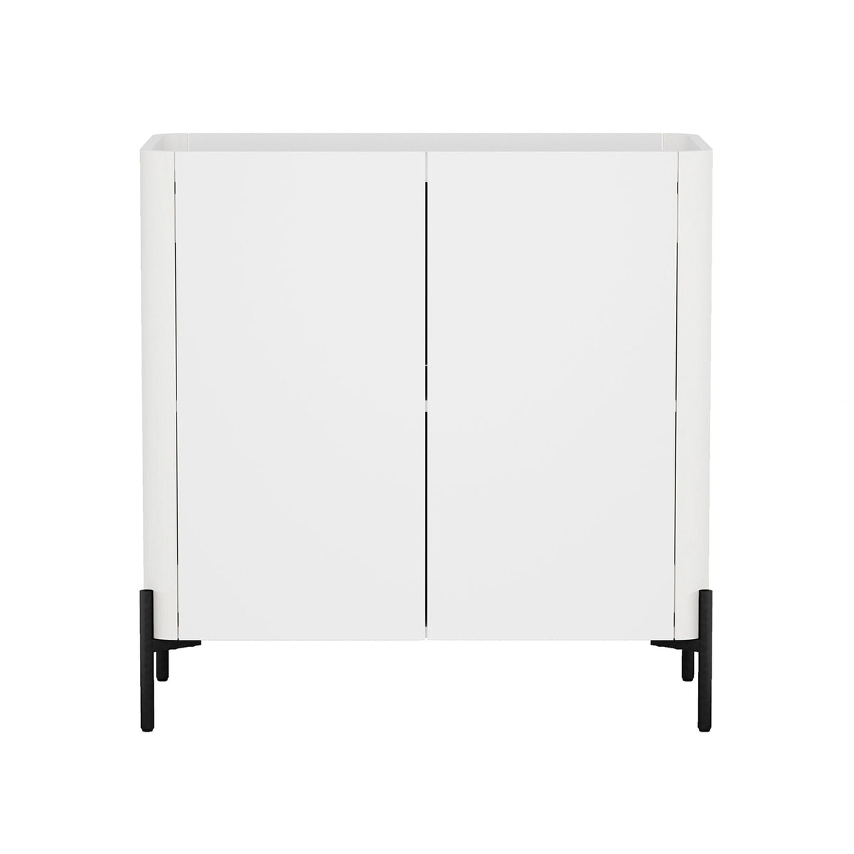 Abbey Accent Cabinet white finish with soft-close doors, rounded edges, black metal legs on Tampa Home & Garden Store