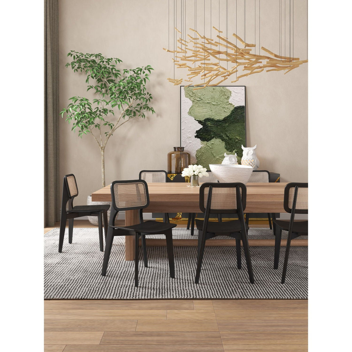 Dining chair set with cane backrests and solid wood frames in black or light brown on Tampa Home & Garden Store