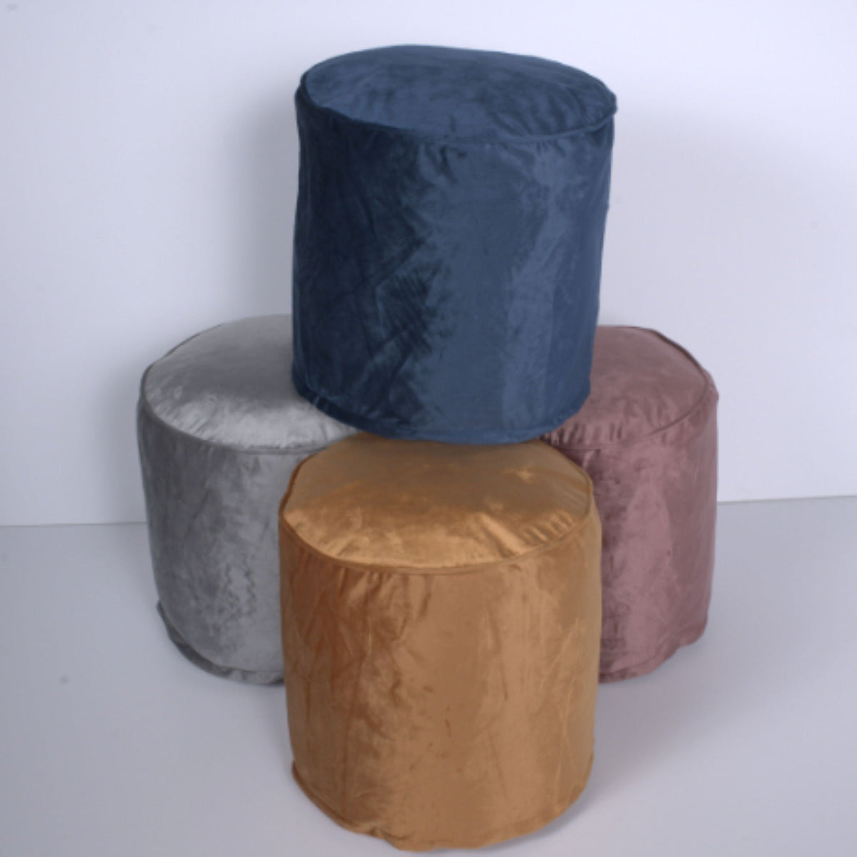 Cylinder Pouf Ottoman velvet fabric polystyrene bead filling in dark gray or dark brown on Tampa Home & Garden Store