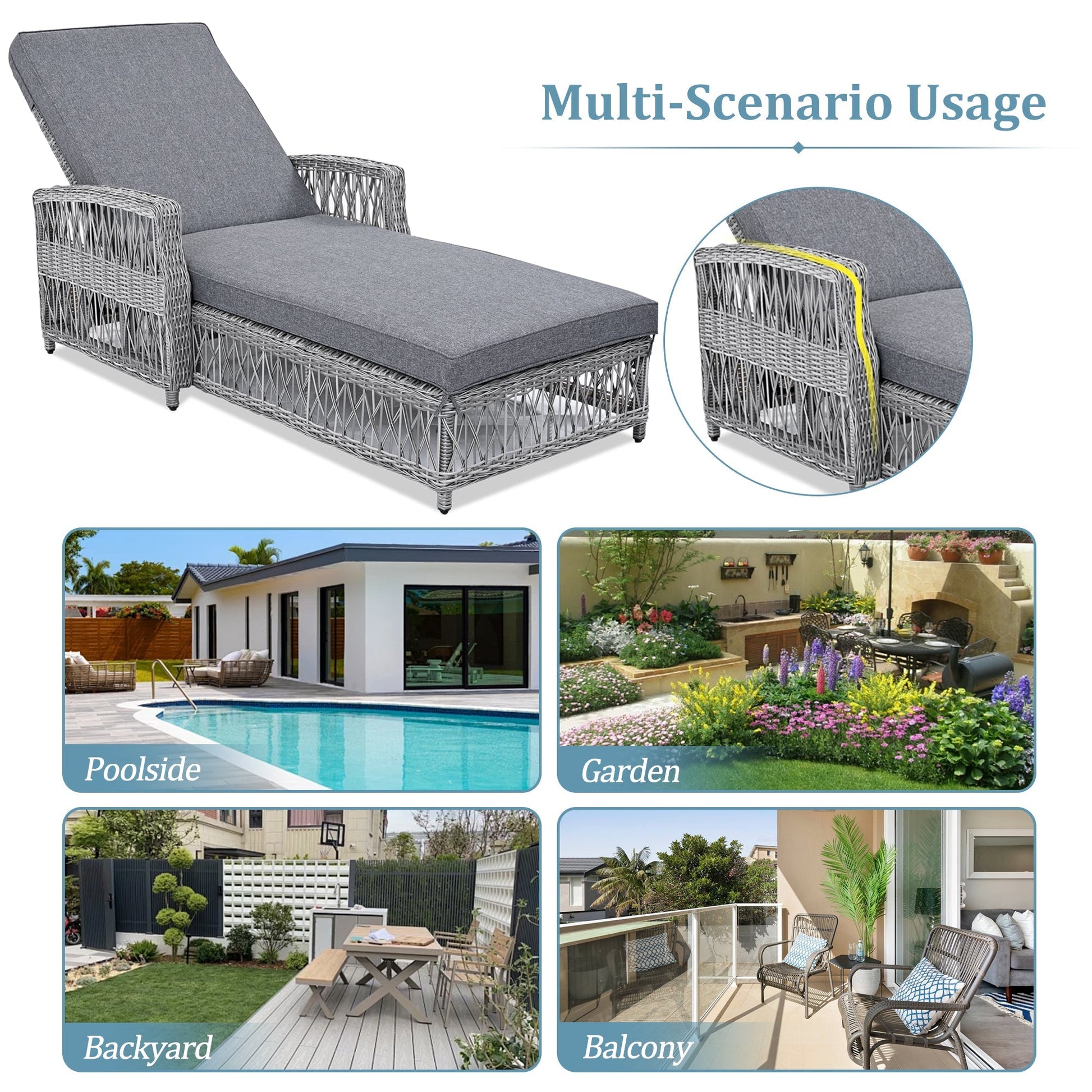 Go 2 Pieces Long Reclining Chaise Set outdoor sunloungers HouseOfZazla gray wicker and cushions on Tampa Home & Garden Store
