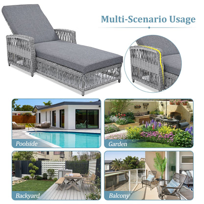 Go 2 Pieces Long Reclining Chaise Set outdoor sunloungers HouseOfZazla gray wicker and cushions on Tampa Home & Garden Store