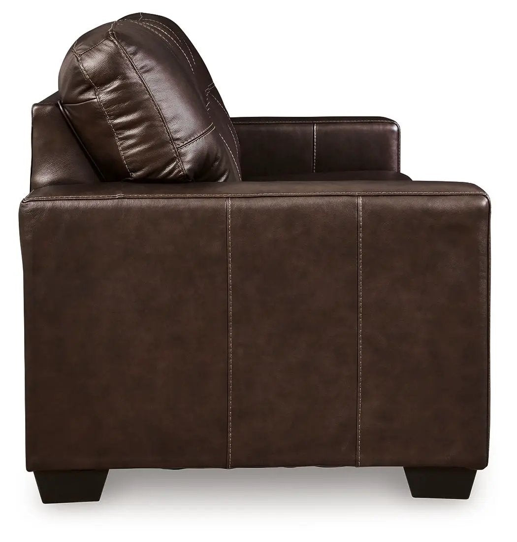 Santorine sofa sleeper by Unique Piece Furniture in brown leather with prominent stitching on Tampa Home & Garden Store