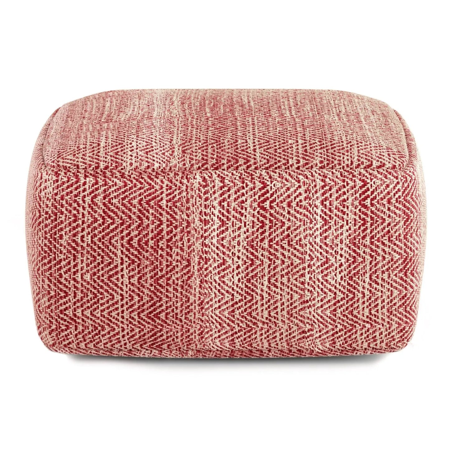 Nate handcrafted square pouf red and cream woven fabric on Tampa Home & Garden Store