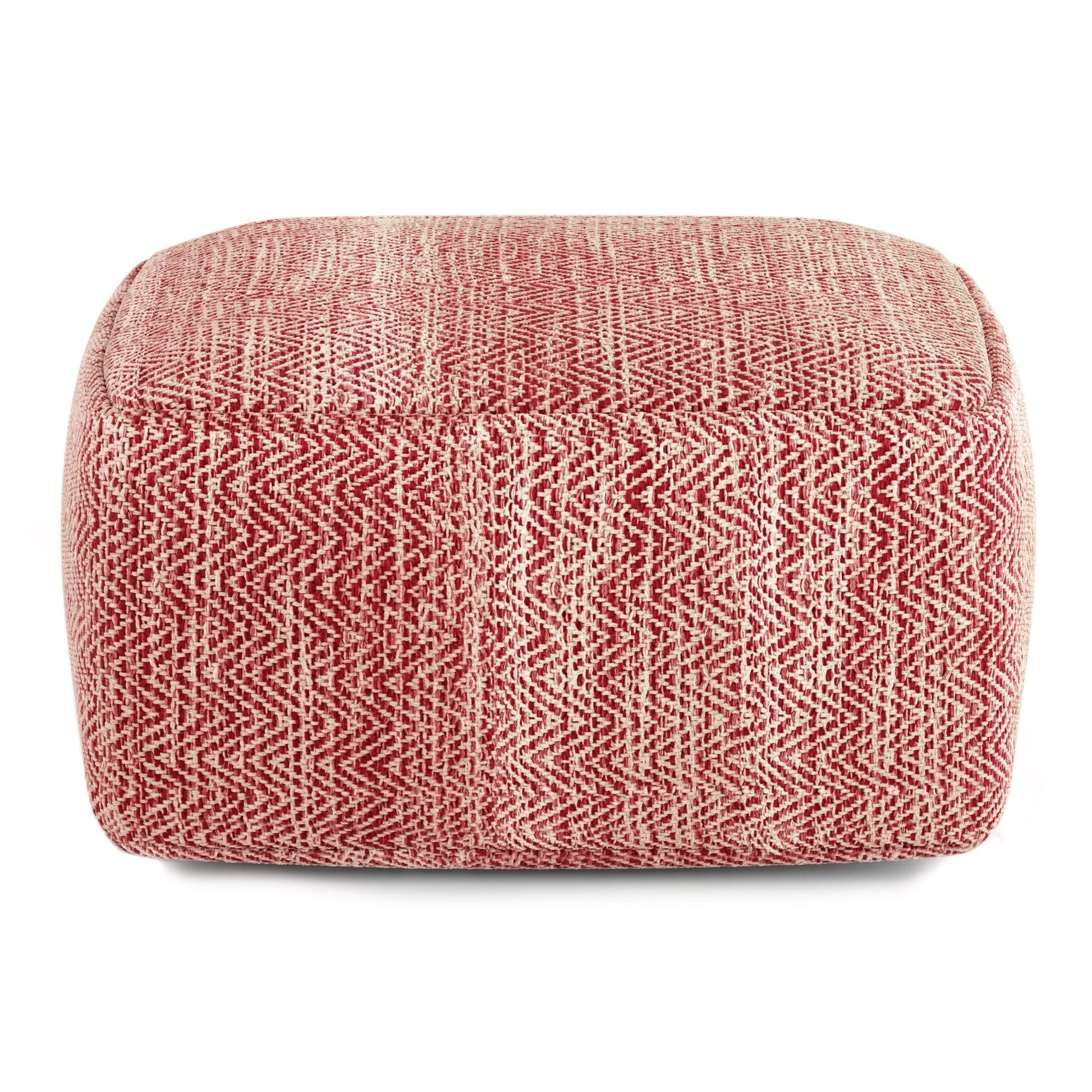 Nate Handcrafted Square Pouf ottoman in red and cream woven fabric by Unique Piece Furniture on Tampa Home & Garden Store