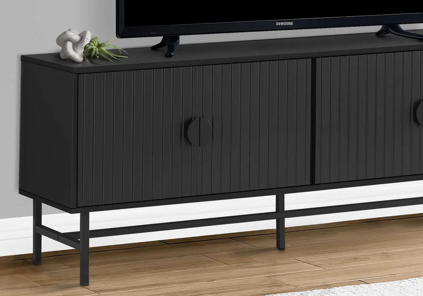 TV stand console storage cabinet by Unique Piece Furniture, black grooved front panels on Tampa Home & Garden Store