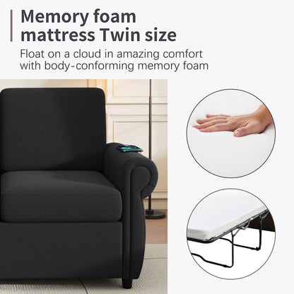 Pull Out Sofa Bed With Twin Memory Foam Mattress