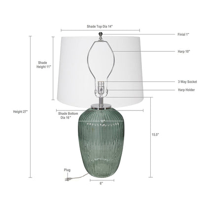 Handcrafted Art Glass Table Lamp HouseOfZazla with green ribbed glass base and white shade on Tampa Home & Garden Store