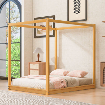 Natural wood canopy platform bed frame with airflow slats and sturdy support legs on Tampa Home & Garden Store