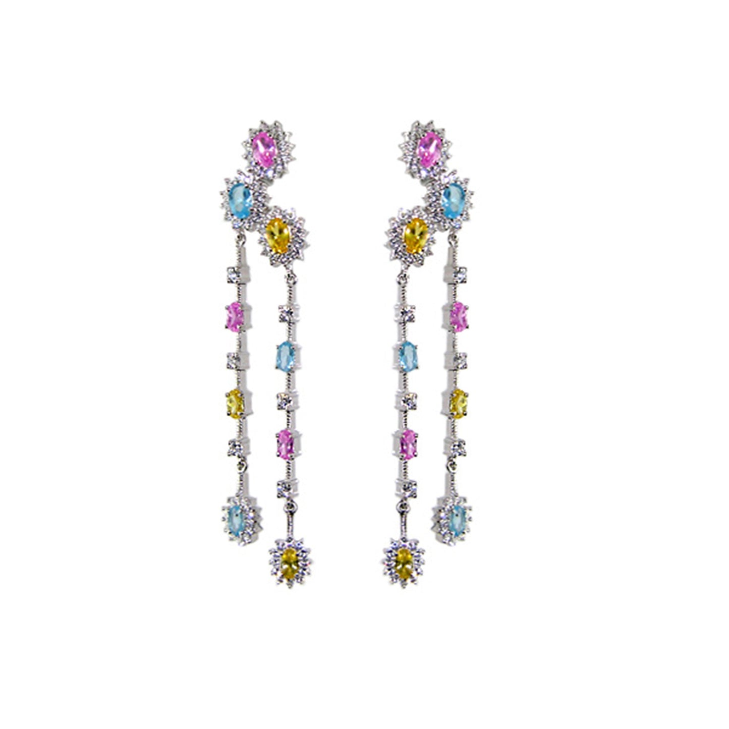 Long bridal earrings by Lauren G Adams, jeweled pair with gemstones and crystal halo on Tampa Home & Garden Store