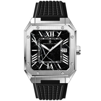 Christian Van Sant Mosaic men's watch with black marble dial and steel case on Tampa Home & Garden Store