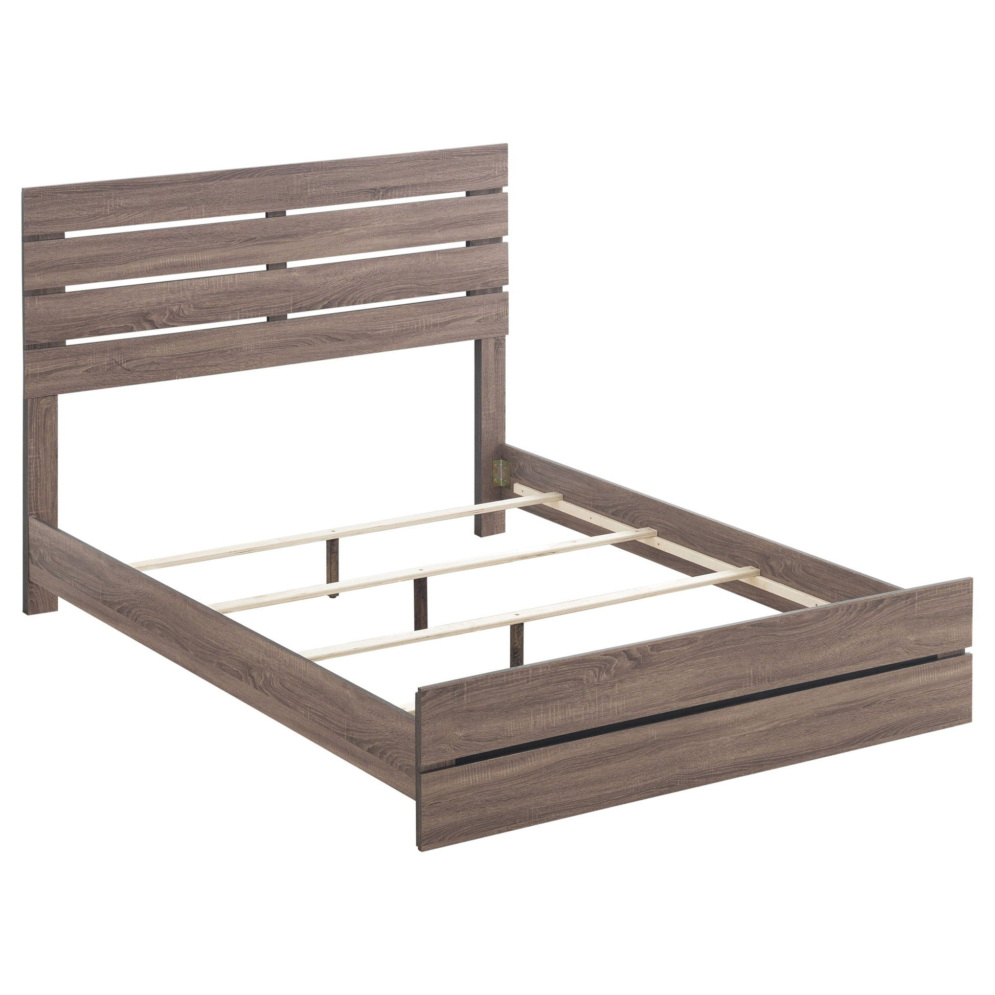Geary slatted headboard panel bed frame, brown wood finish, HouseOfZazla 4-piece bedroom set on Tampa Home & Garden Store