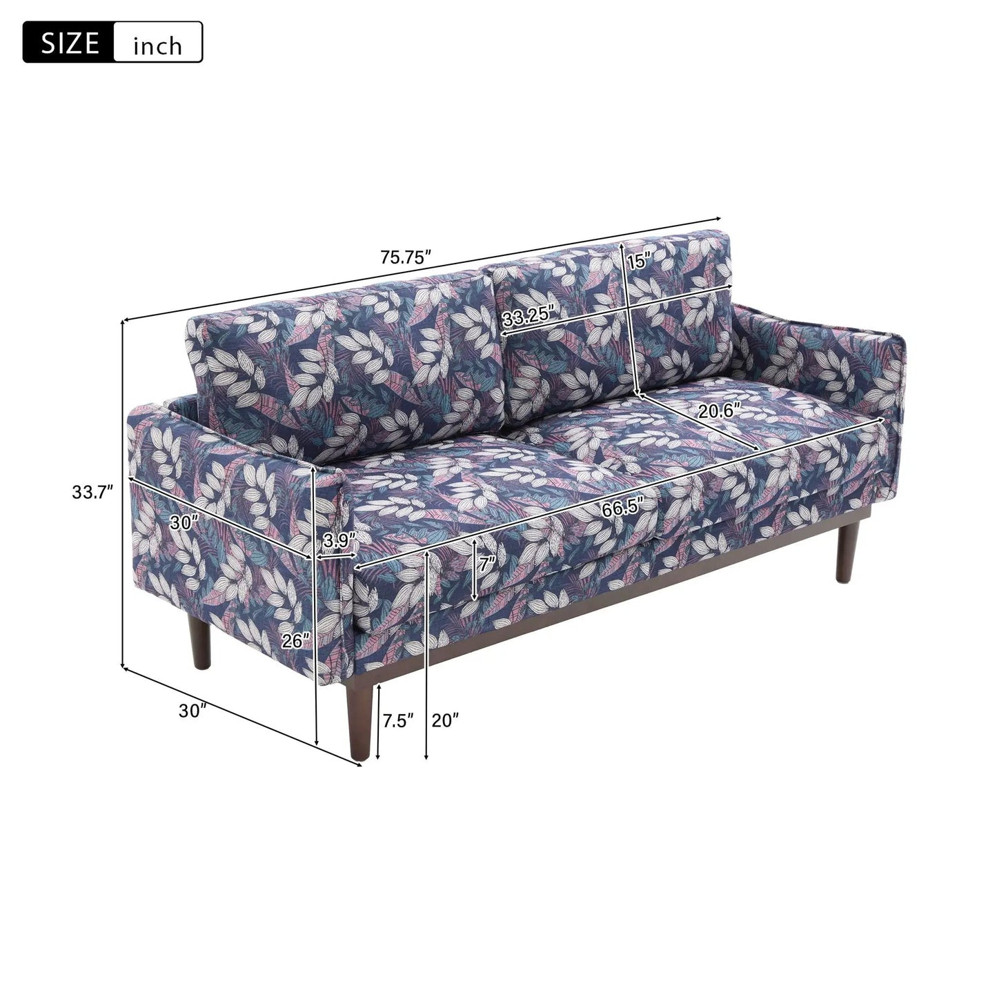 2 Seater Loveseat Sofa in navy floral leaf fabric by Unique Piece Furniture stationary loveseat on Tampa Home & Garden Store