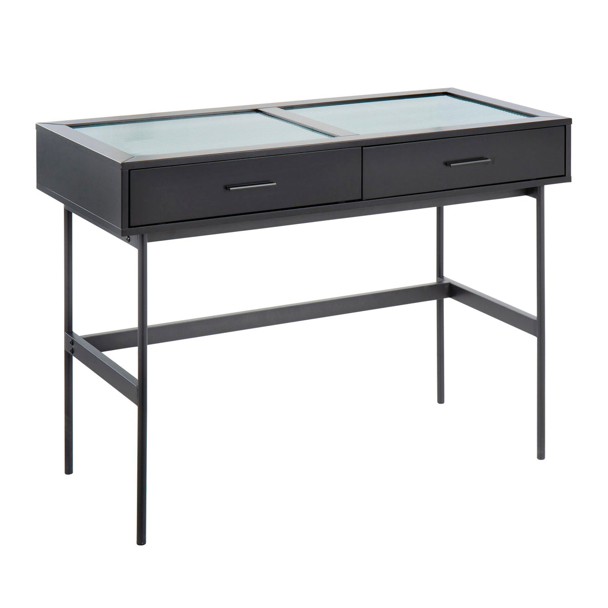 Contemporary Console Table with Tempered Glass Top black metal frame 2 drawers HouseOfZazla on Tampa Home & Garden Store