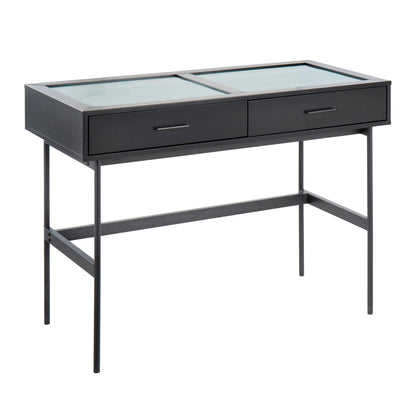 Contemporary Console Table with Tempered Glass Top black metal frame 2 drawers HouseOfZazla on Tampa Home & Garden Store