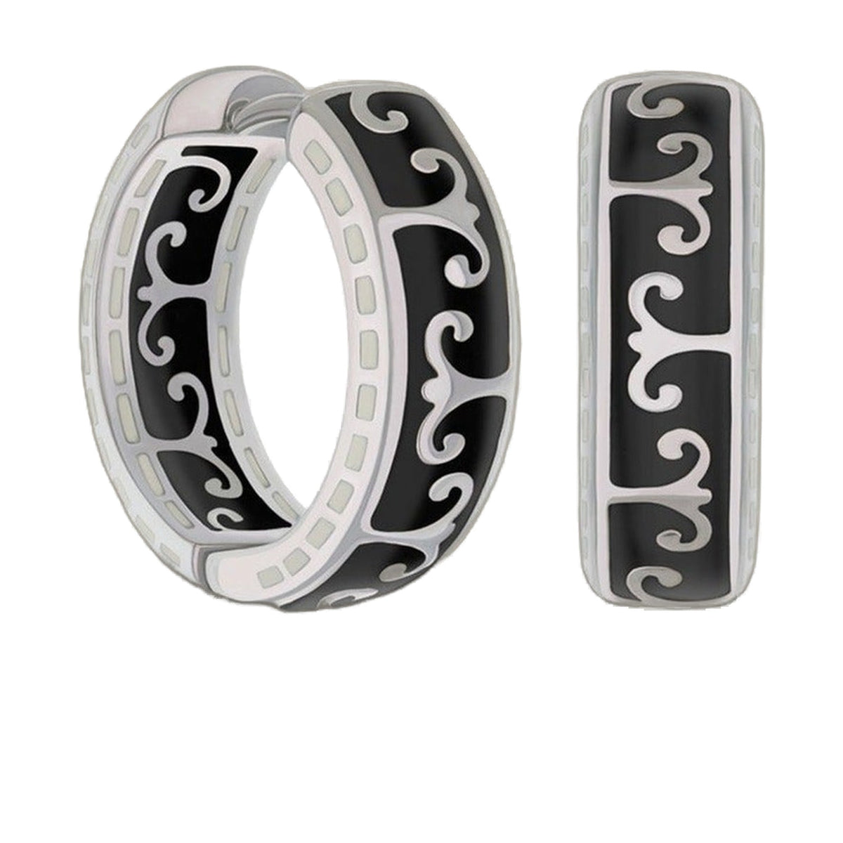 Renaissance Earrings by Lauren G Adams: silver-tone jewelry with black enamel scrolls on Tampa Home & Garden Store