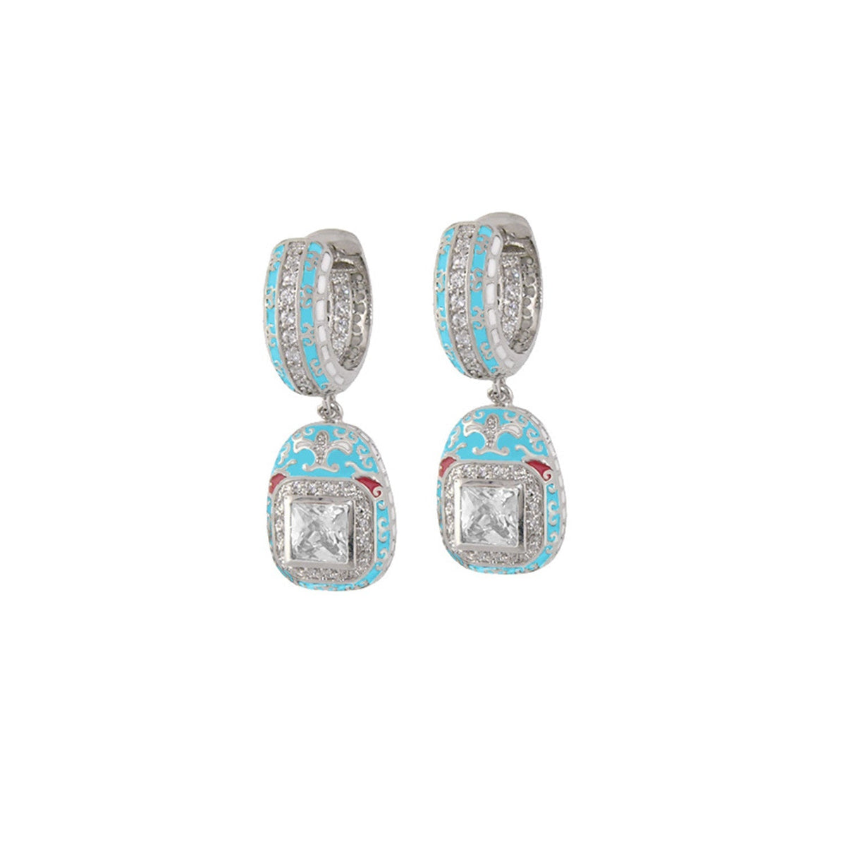 Renaissance Earrings by Lauren G Adams, turquoise enamel with diamond accents, pair on Tampa Home & Garden Store
