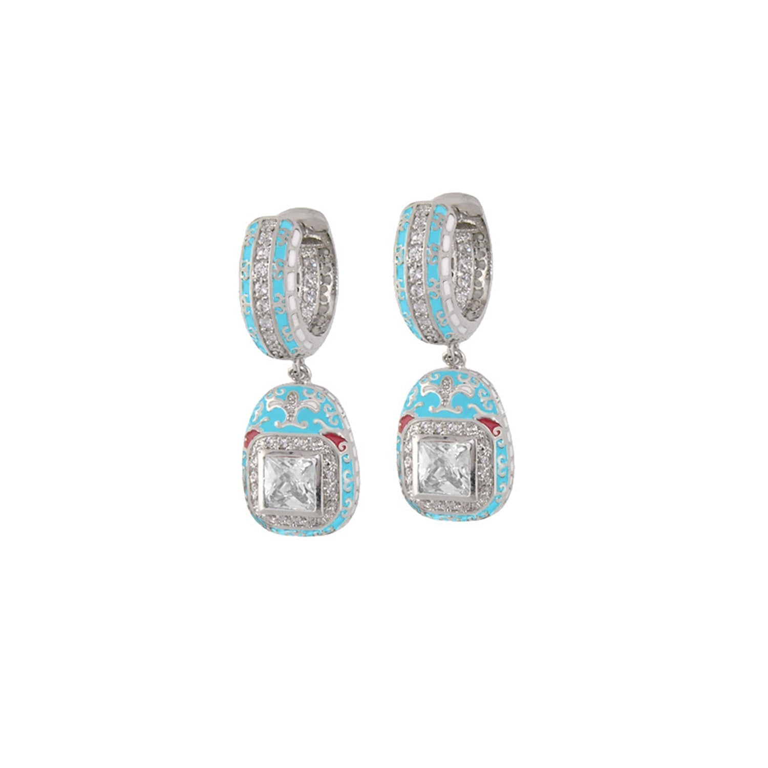 Renaissance Earrings by Lauren G Adams, turquoise enamel with diamond accents, pair on Tampa Home & Garden Store