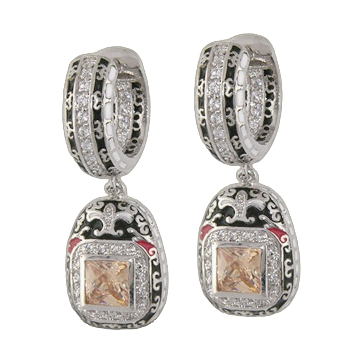 Renaissance Earrings pair by Lauren G Adams, silver-tone hoops with crystal and enamel on Tampa Home & Garden Store