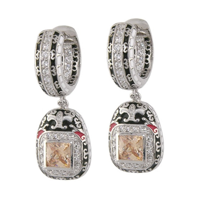 Renaissance Earrings by Lauren G Adams, silver-tone drops with pavé crystals and black enamel on Tampa Home & Garden Store