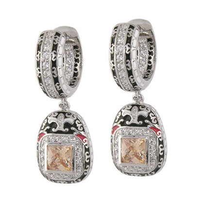 Renaissance Earrings by Lauren G Adams, silver-tone drops with pavé crystals and black enamel on Tampa Home & Garden Store