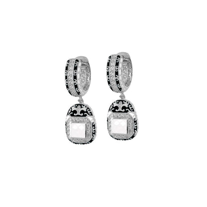 Renaissance Earrings by Lauren G Adams; drop hoops with enamel scrolls and gemstone pendants on Tampa Home & Garden Store
