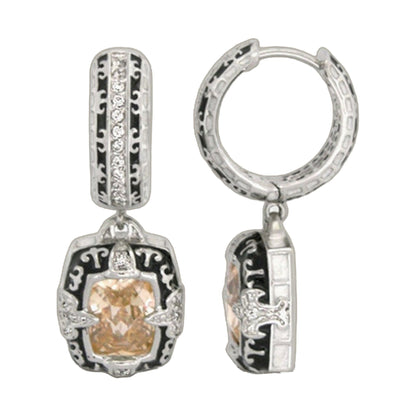 Renaissance Earrings by Lauren G Adams, four-piece drops with black enamel and clear stones on Tampa Home & Garden Store