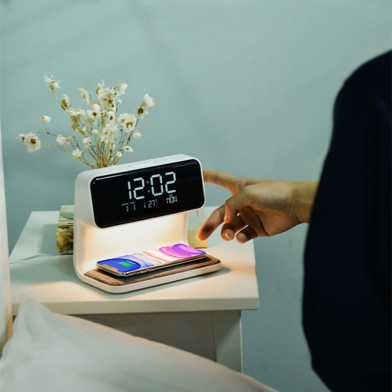 Perfecsy Creative 3 In 1 bedside lamp with wireless charging and LCD clock, white finish on Tampa Home & Garden Store