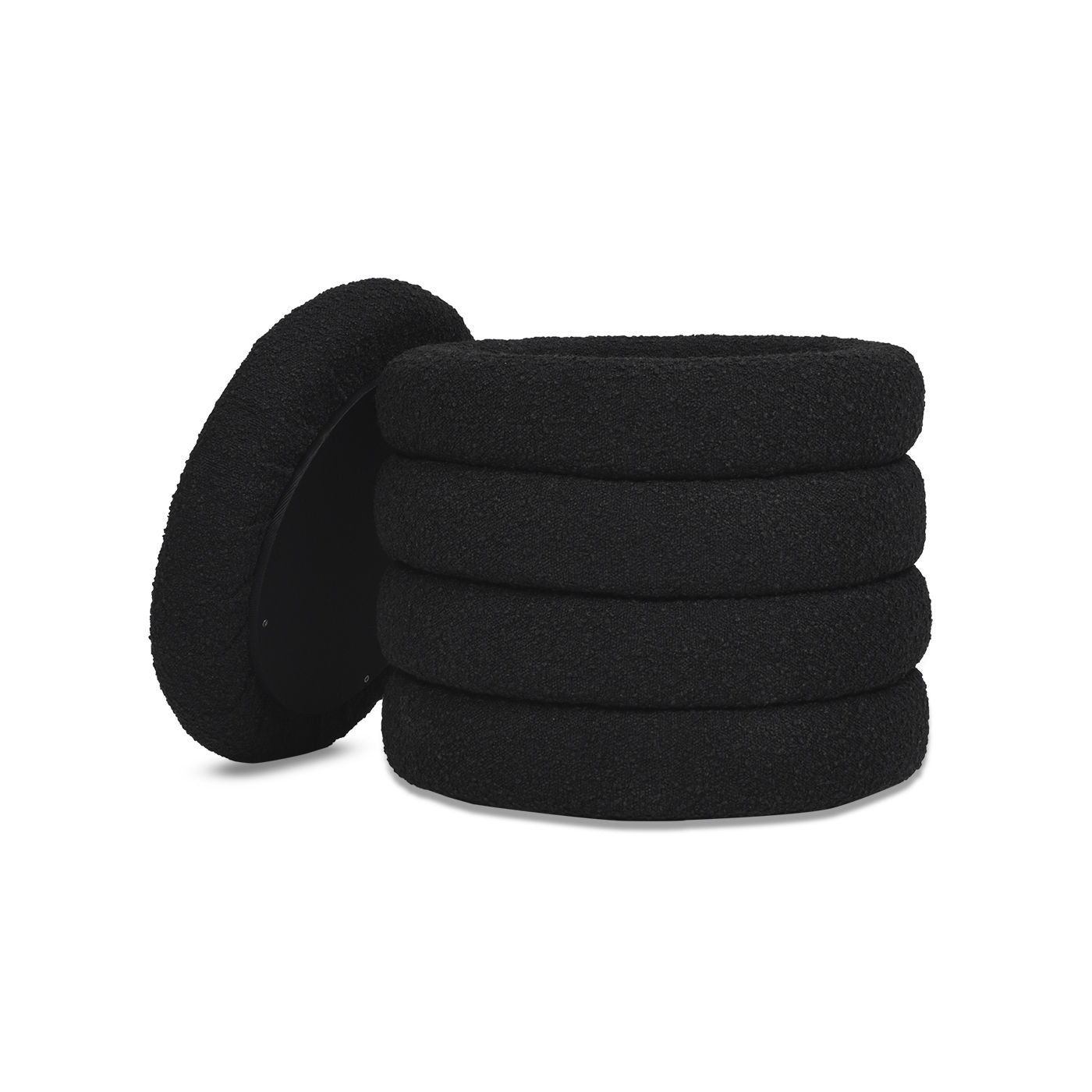 Fuji oversized round storage ottoman by HouseOfZazla in black boucle fabric on Tampa Home & Garden Store