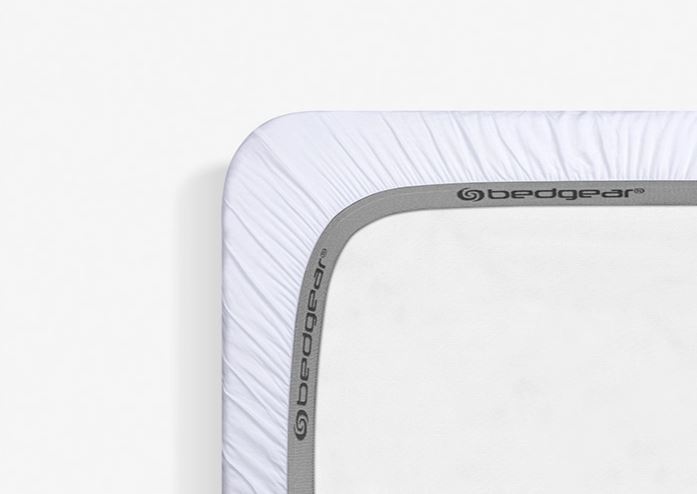 BedGear Hyper-Linen crib sheet bright white with grey bordered edge on Tampa Home & Garden Store