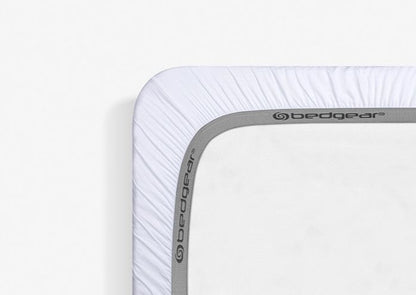 BedGear Hyper-Linen crib sheet bright white with grey bordered edge on Tampa Home & Garden Store
