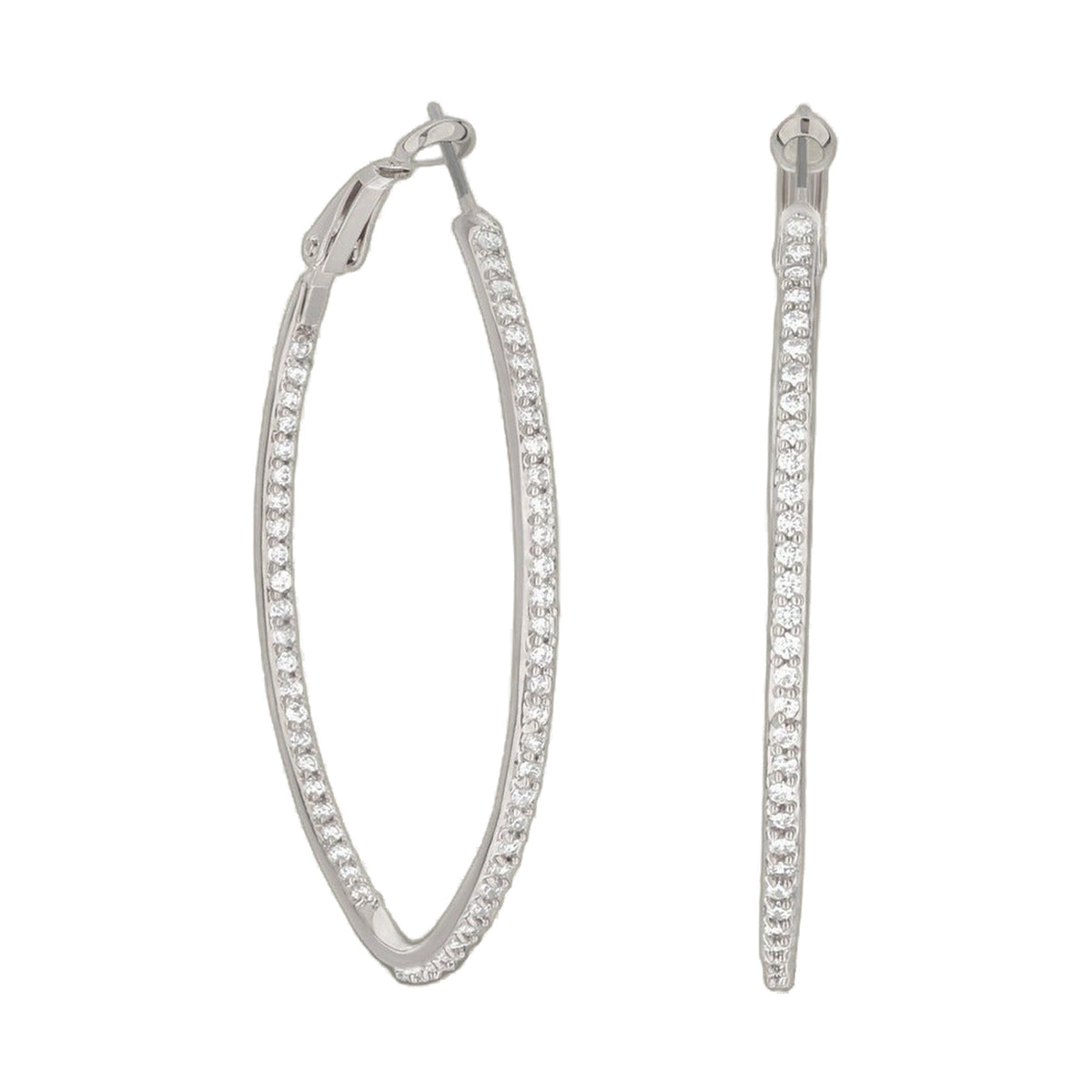 Pave Oval Hoop Earrings by Lauren G Adams, silver-tone hoops with pavé diamonds on Tampa Home & Garden Store