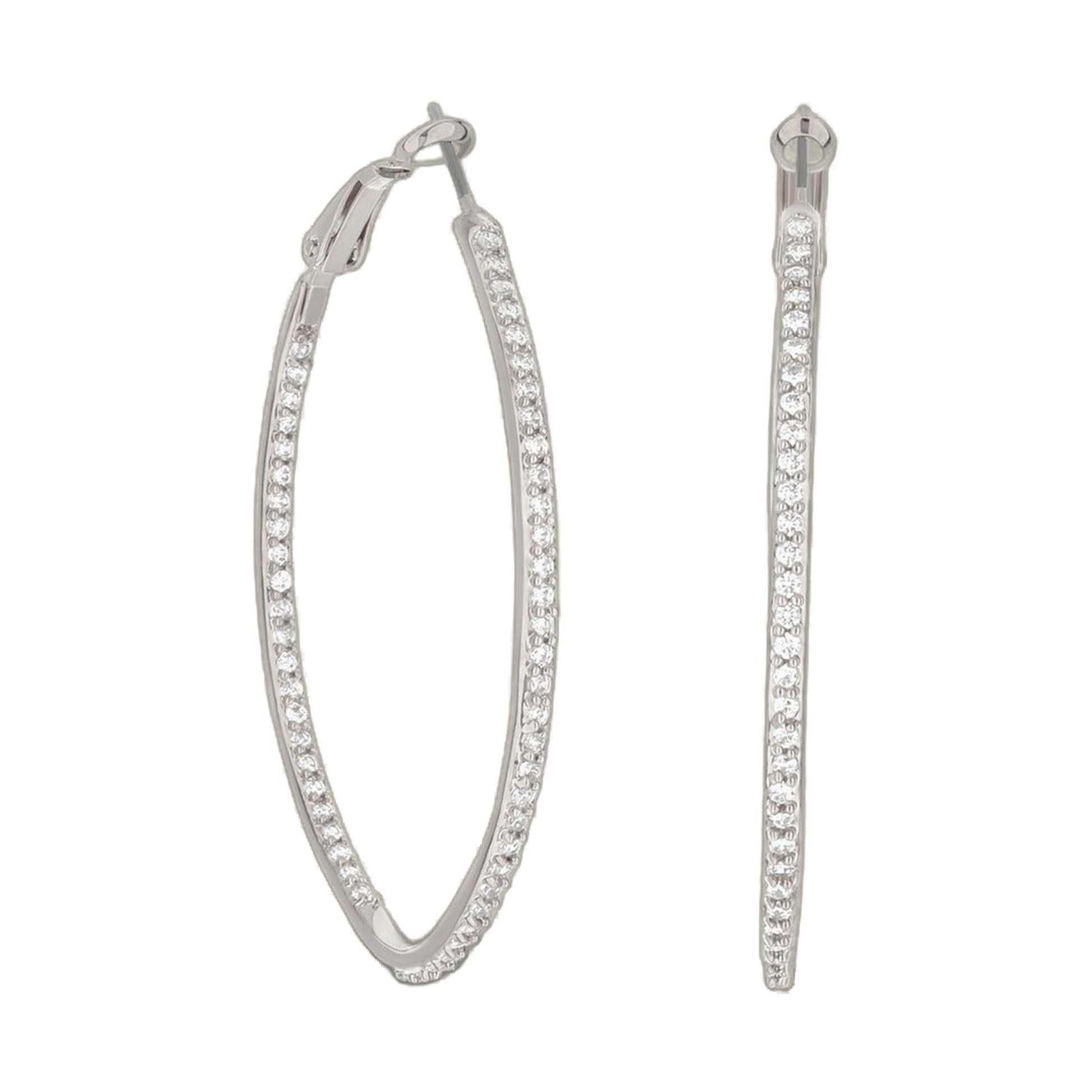 Pave Oval Hoop Earrings by Lauren G Adams, silver-tone hoops with pavé diamonds on Tampa Home & Garden Store