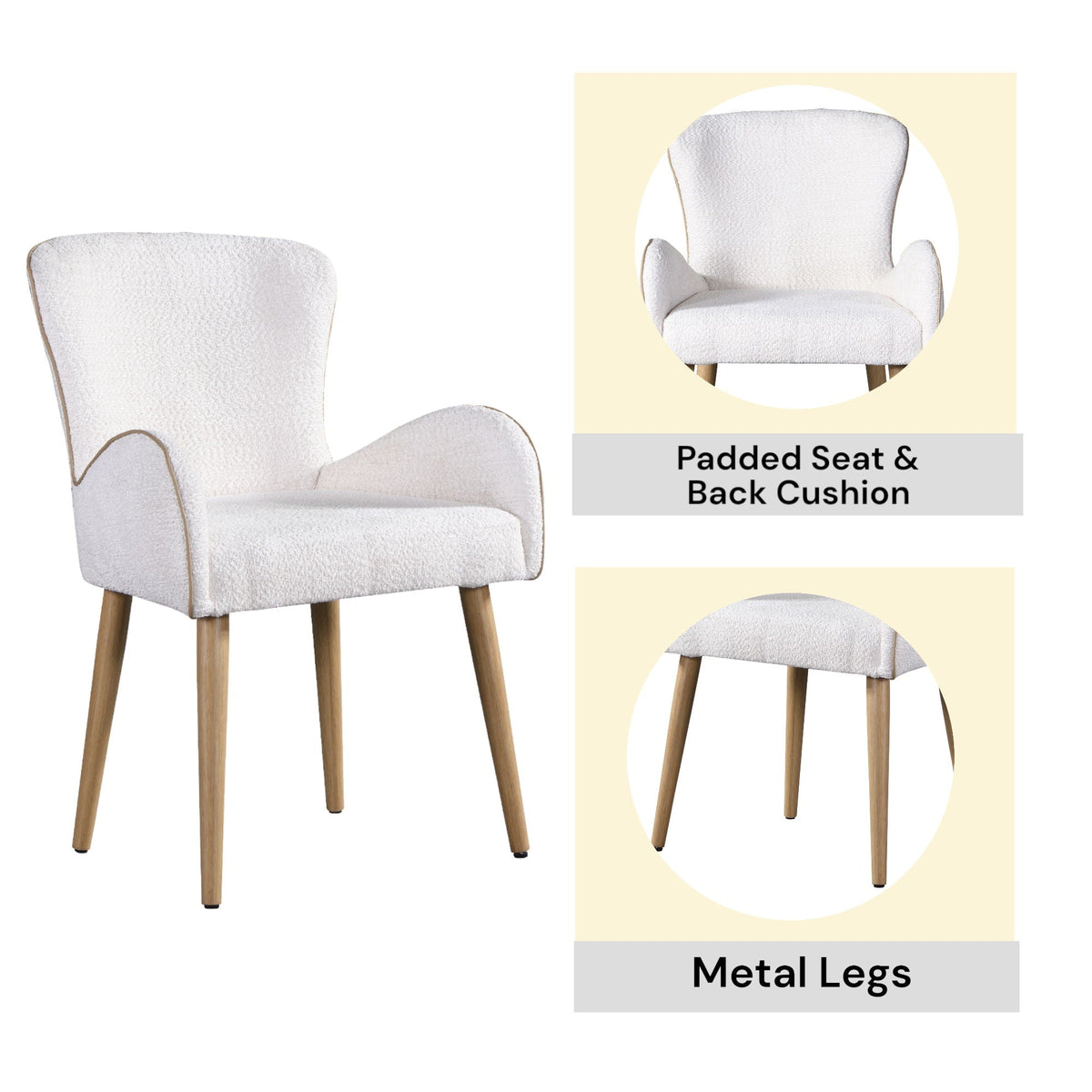 Boucle side chair set of 2 in beige upholstery with wooden legs by HouseOfZazla on Tampa Home & Garden Store