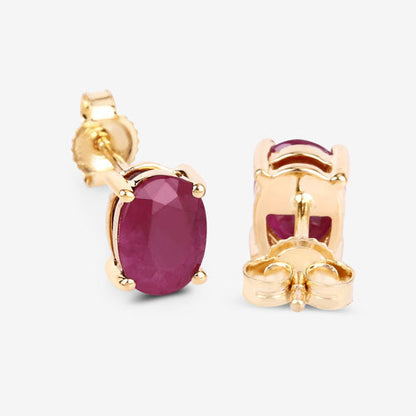 Earrings 1.70ct genuine ruby in 10K yellow gold, oval-cut rubies, stud pair on Tampa Home & Garden Store