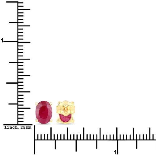 Earrings 1.70 ct ruby oval stud in 14K yellow gold, pair with post backs, genuine rubies on Tampa Home & Garden Store