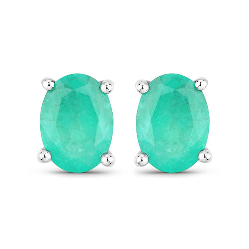 Oval emerald earrings in 10K white gold with four-prong settings, Zambian emeralds, pair on Tampa Home & Garden Store