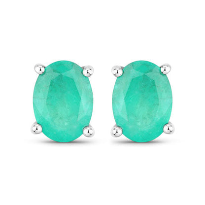 Oval emerald earrings in 10K white gold with four-prong settings, Zambian emeralds, pair on Tampa Home & Garden Store