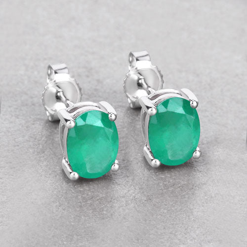 1.44ct genuine Zambian emeralds in 10K white gold earrings, oval-cut emerald studs by Bids.com on Tampa Home & Garden Store
