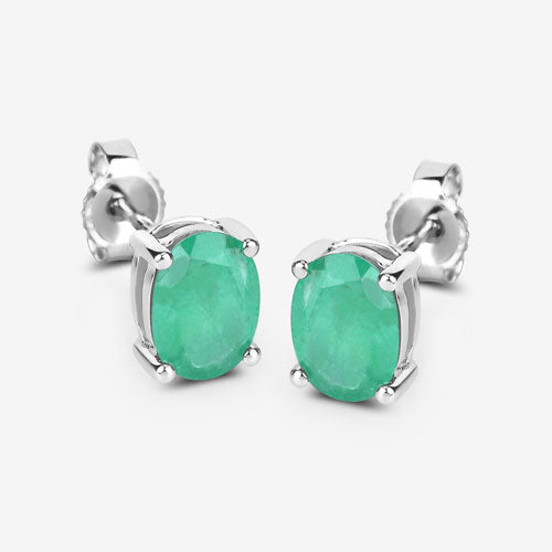 Emerald earrings pair with green Zambian emeralds in 10K white gold, stud set, 2pc on Tampa Home & Garden Store