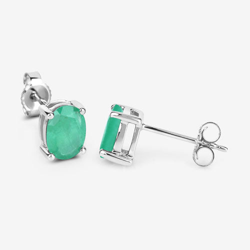 Emerald stud earrings 1.44ct Zambian emeralds in 10K white gold, prong-set pair on Tampa Home & Garden Store
