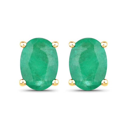 1.44ct Zambian emerald oval-cut stud earrings in 10K yellow gold, four-prong setting on Tampa Home & Garden Store